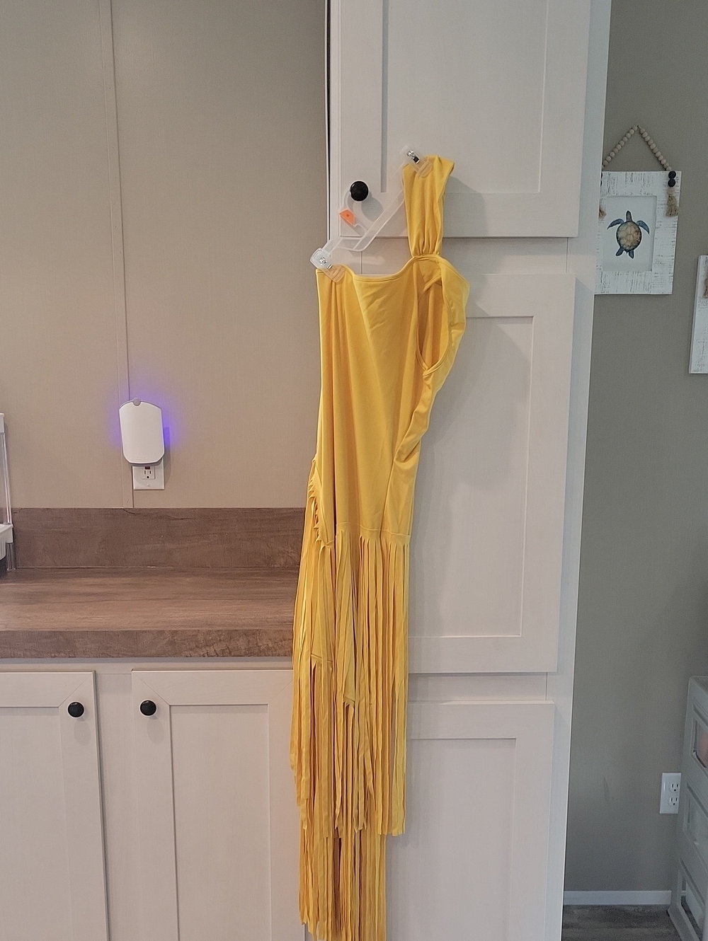 Yellow One-Shoulder Fringe Maxi Dress
